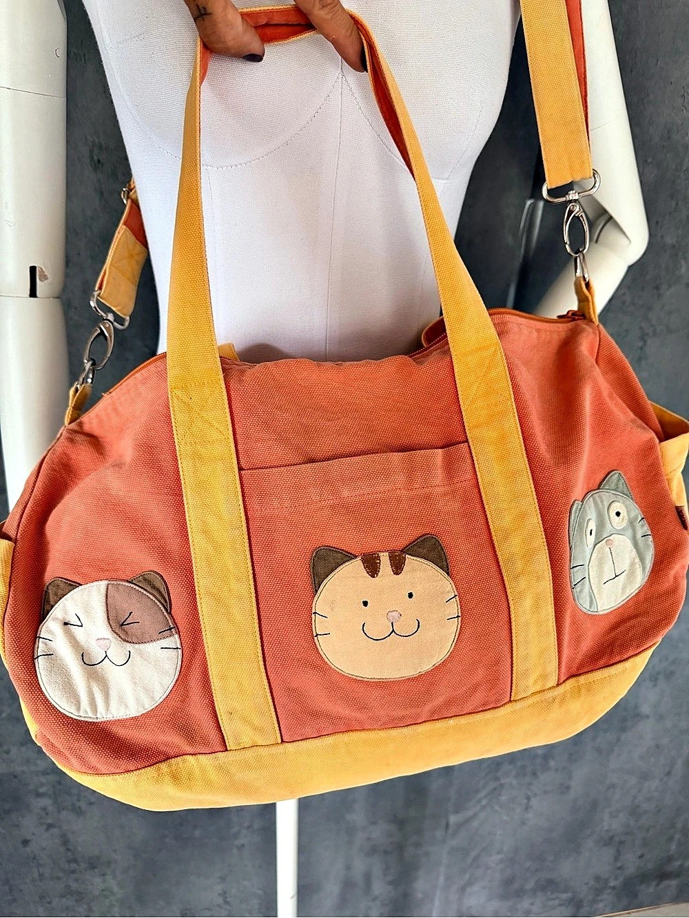 CARA Cat Print Travel Bag in Orange & Yellow